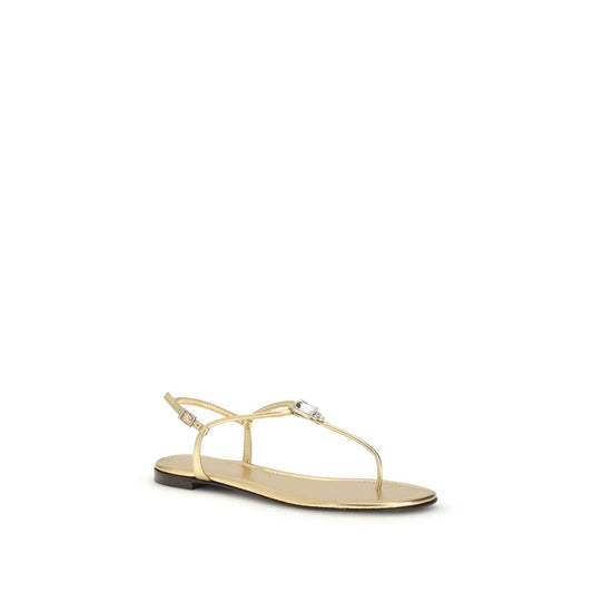 Giuseppe Zanotti Gold Calf Leather Bos Taurus Flat Sandals