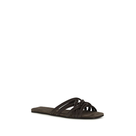 Brunello Cucinelli Brown Calf Leather Bos Taurus Sandals
