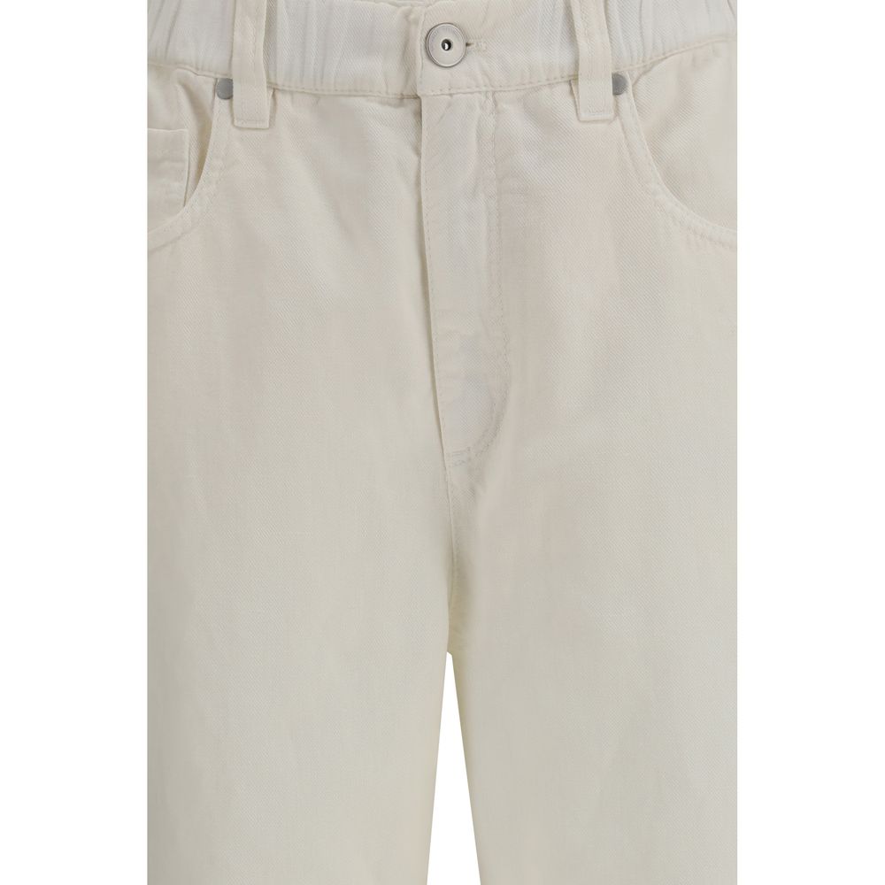 Brunello Cucinelli White Cotton Relaxed Fit Jeans