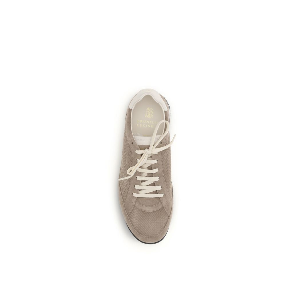 Brunello Cucinelli Beige Calf Leather Bos Taurus Low Top Sneakers