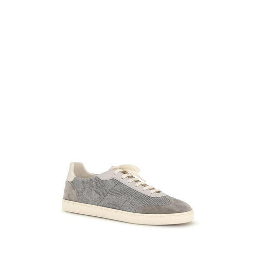 Brunello Cucinelli Gray Calf Leather Bos Taurus Sneakers