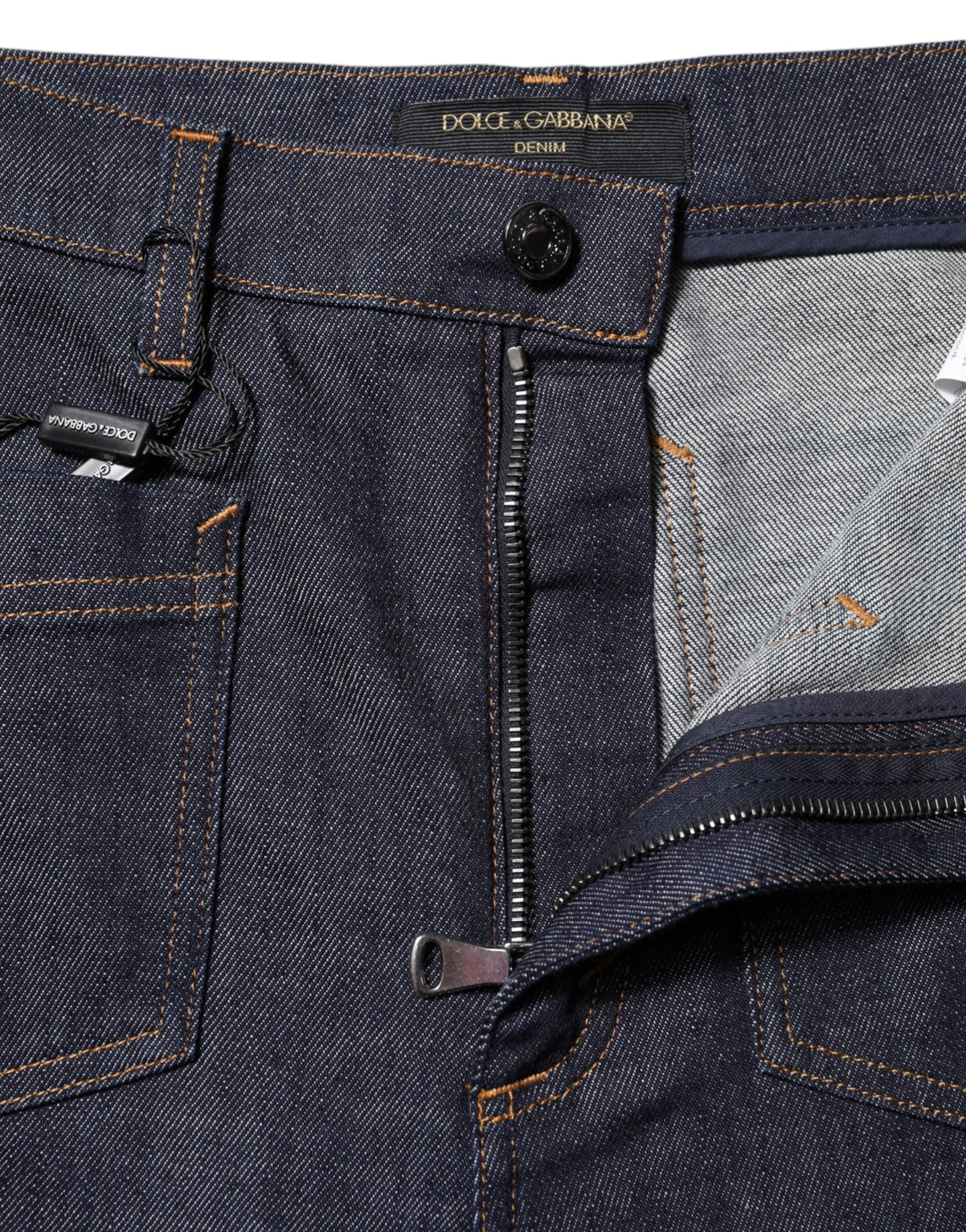 Dolce & Gabbana Dark Blue Cotton Flared Wide Leg Denim Jeans