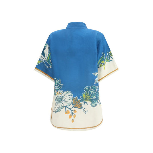 Alemais Blue Linen Pattern Shirt