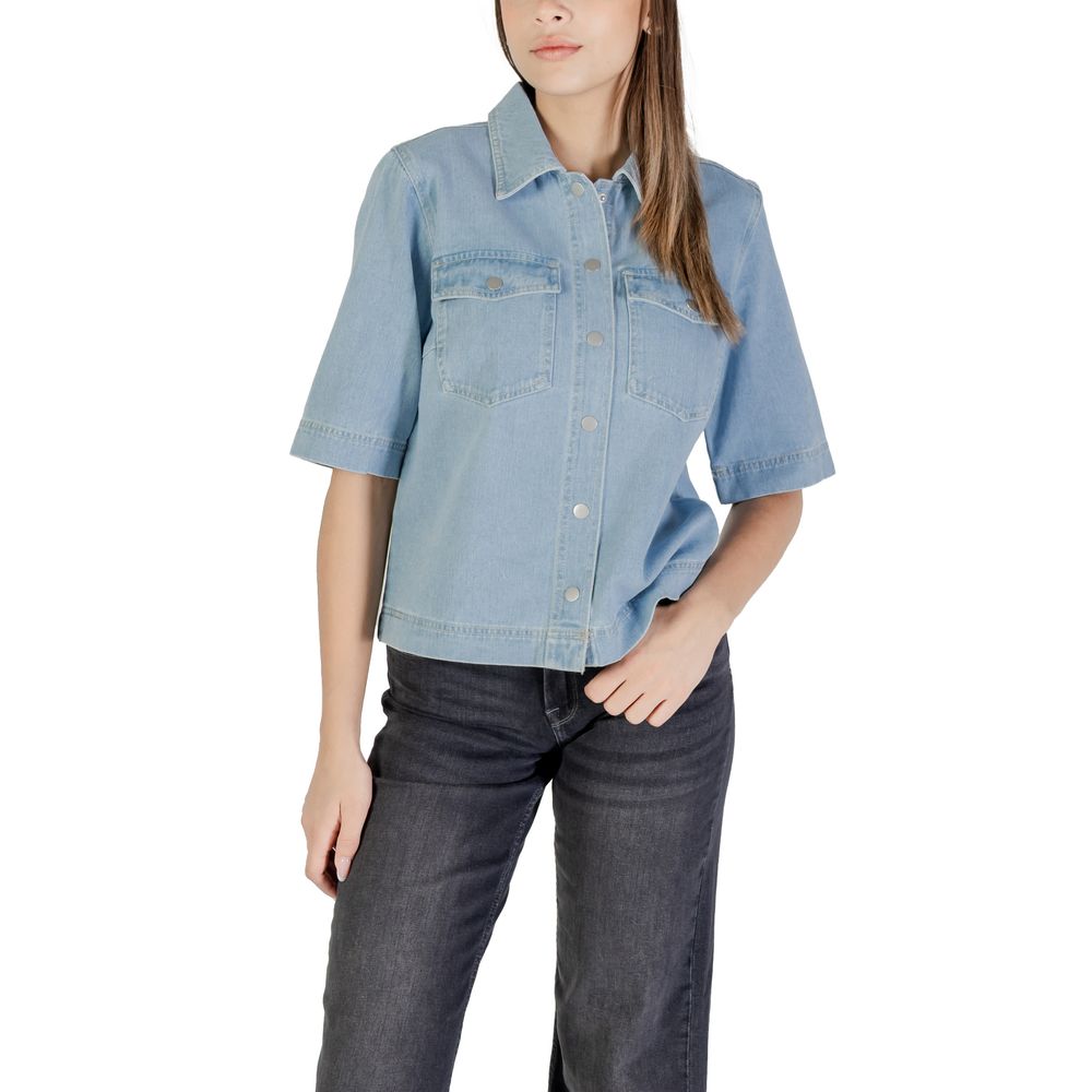 Only Light Blue Cotton Shortsleeve Shirt