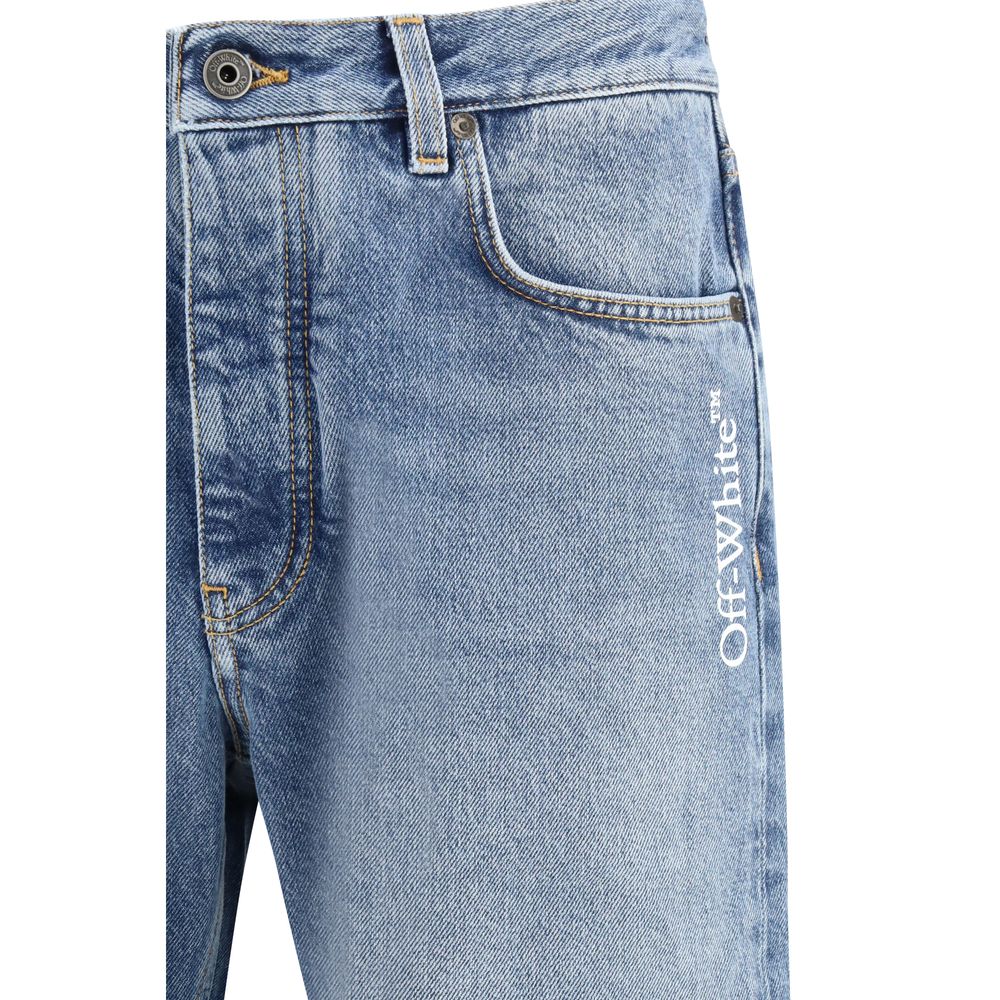 Off-White Blue Cotton Relaxed Fit Jeans