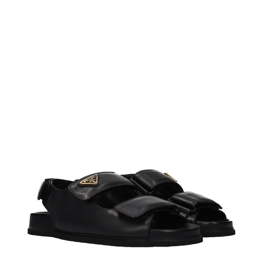 Prada Black Leather Flat Sandals