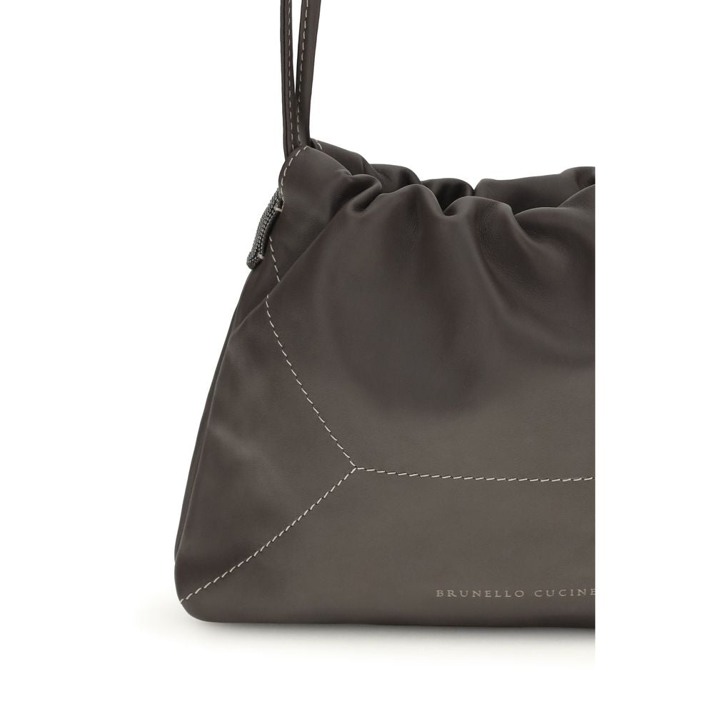 Brunello Cucinelli Brown Calf Leather Bos Taurus Shoulder Bag