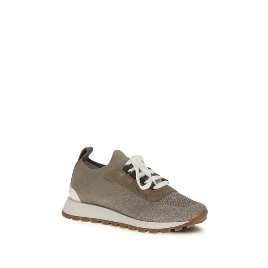 Brunello Cucinelli Beige Cotton Chunky Sneakers