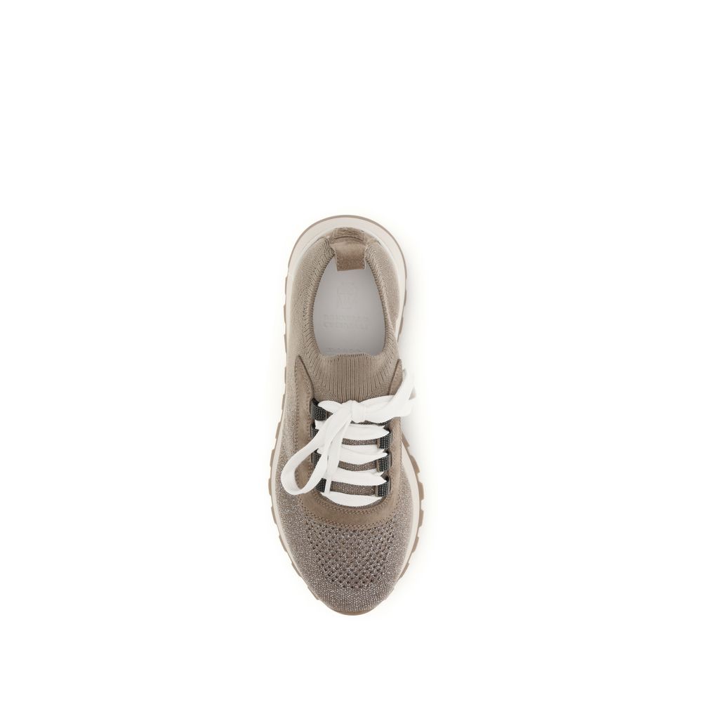 Brunello Cucinelli Beige Cotton Chunky Sneakers
