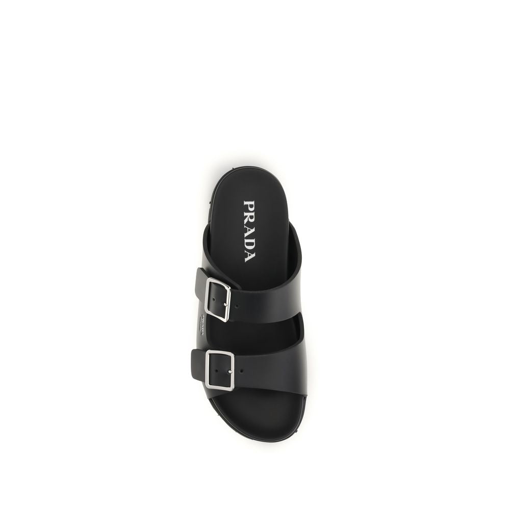 Prada Black Calf Leather Bos Taurus Sandals