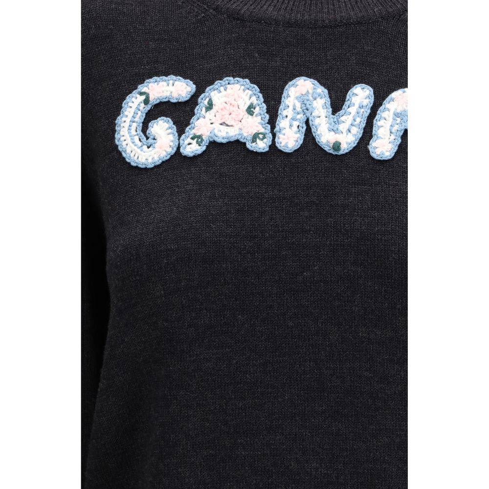 Ganni Gray Merino Wool Sweatshirt