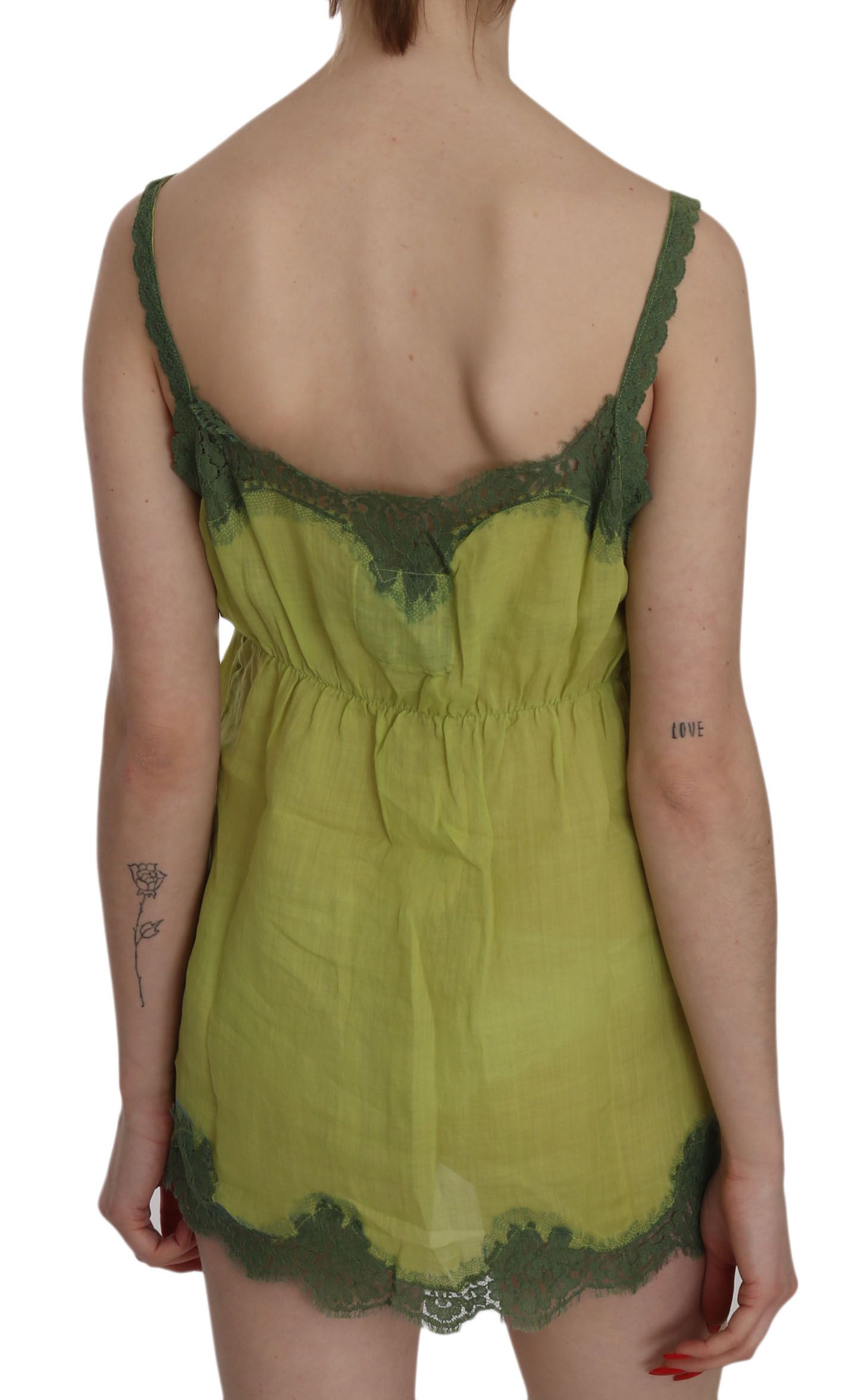 PINK MEMORIES Green Lace Spaghetti Strap Tank Top Blouse