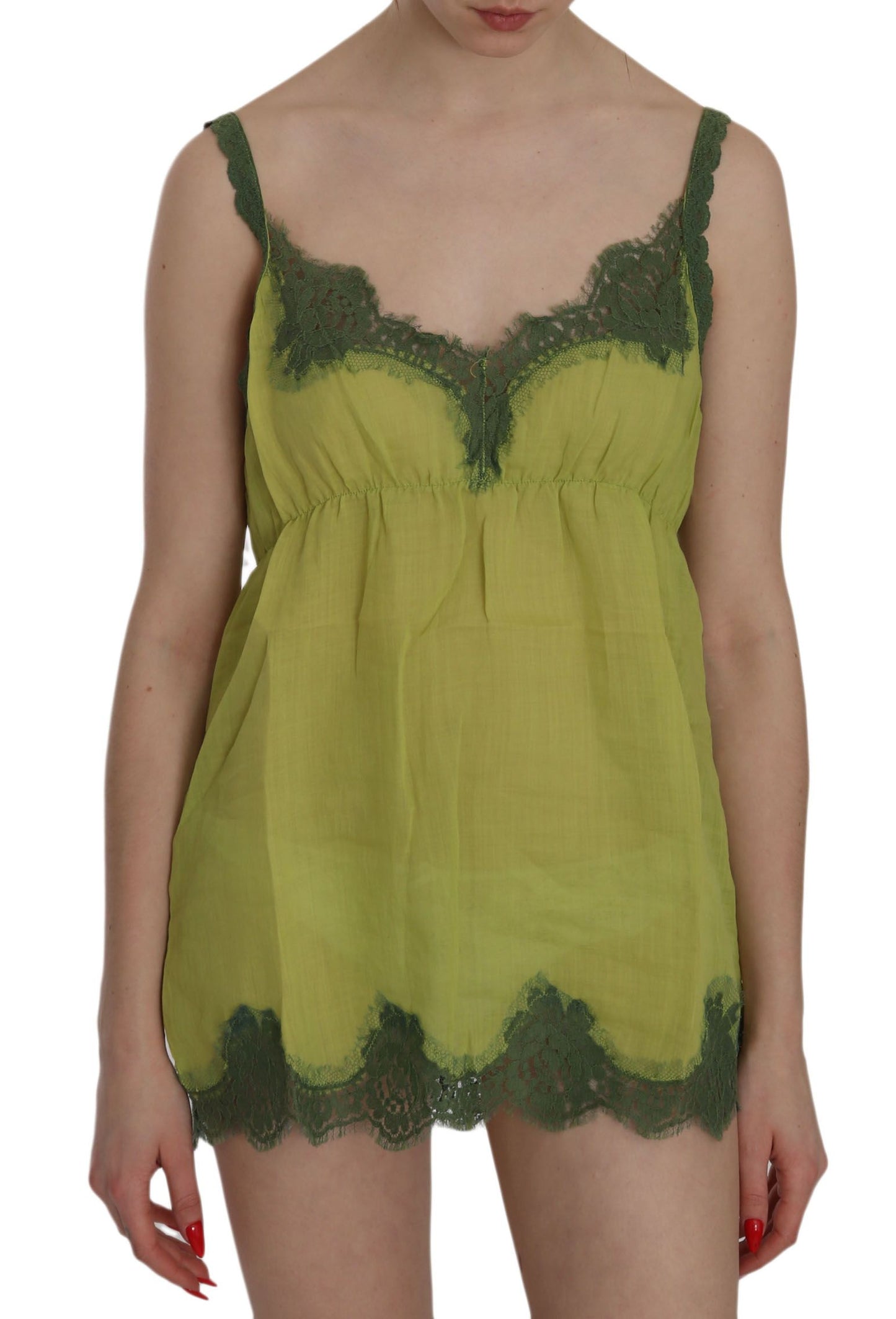 PINK MEMORIES Green Lace Spaghetti Strap Tank Top Blouse