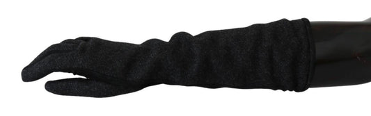Dolce & Gabbana Black Gray Mid Arm Length Mittens Wool Gloves