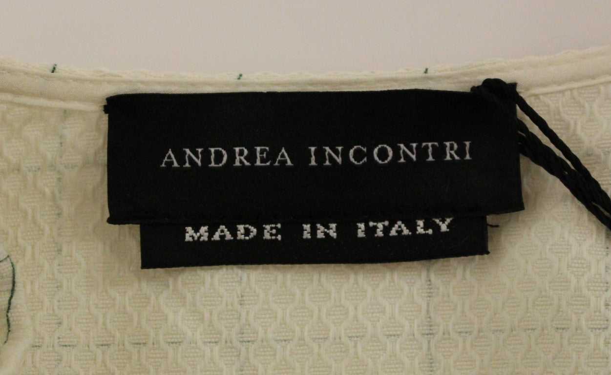 Andrea Incontri White Cotton Checkered Shirt Top