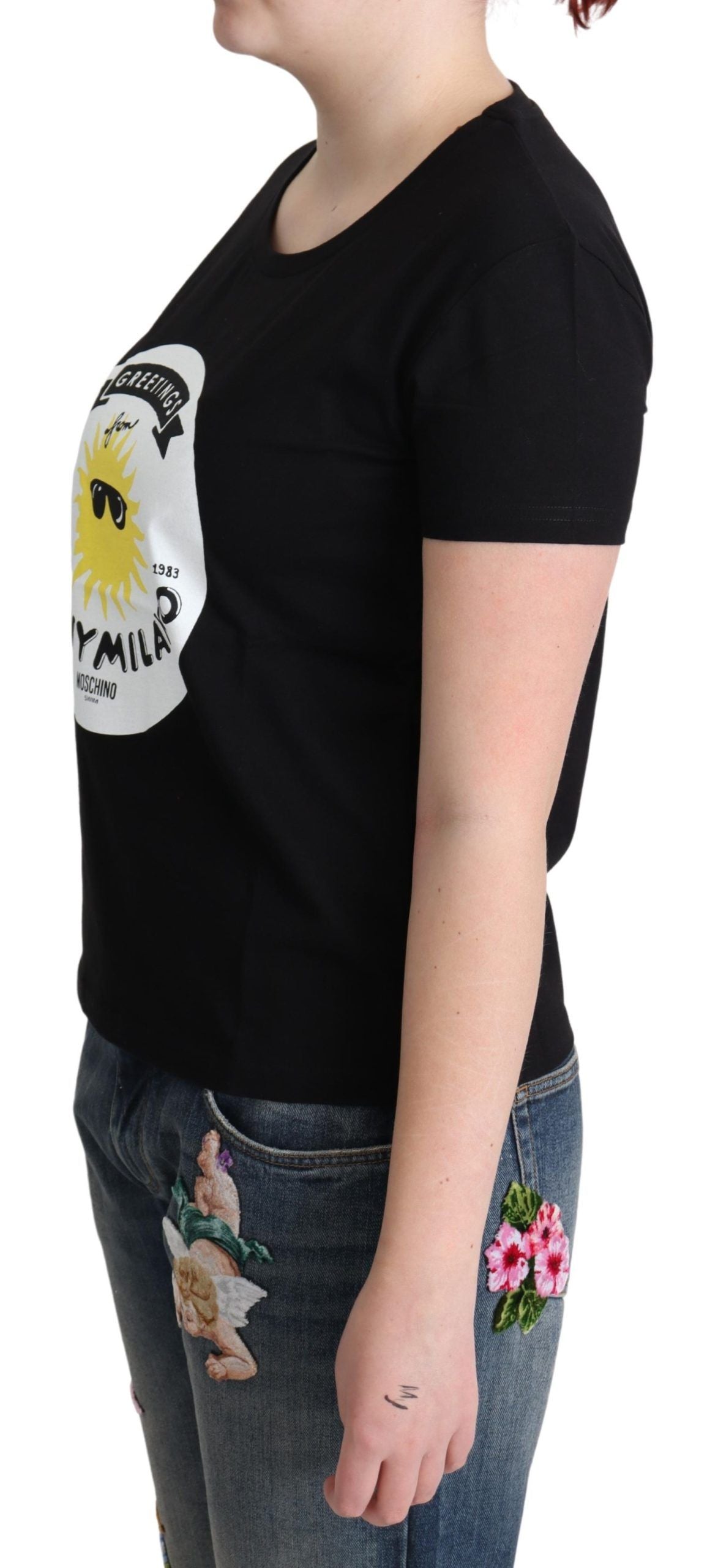 Moschino Black Cotton Sunny Milano Print T-shirt