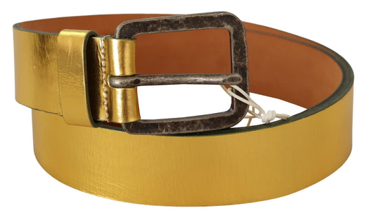 John Galliano Gold Genuine Leather Rustic Silver Buckle Waist Belt