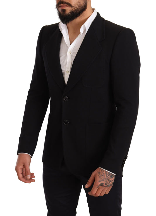 Dolce & Gabbana Black Cotton Slim Fit Coat Jacket Blazer