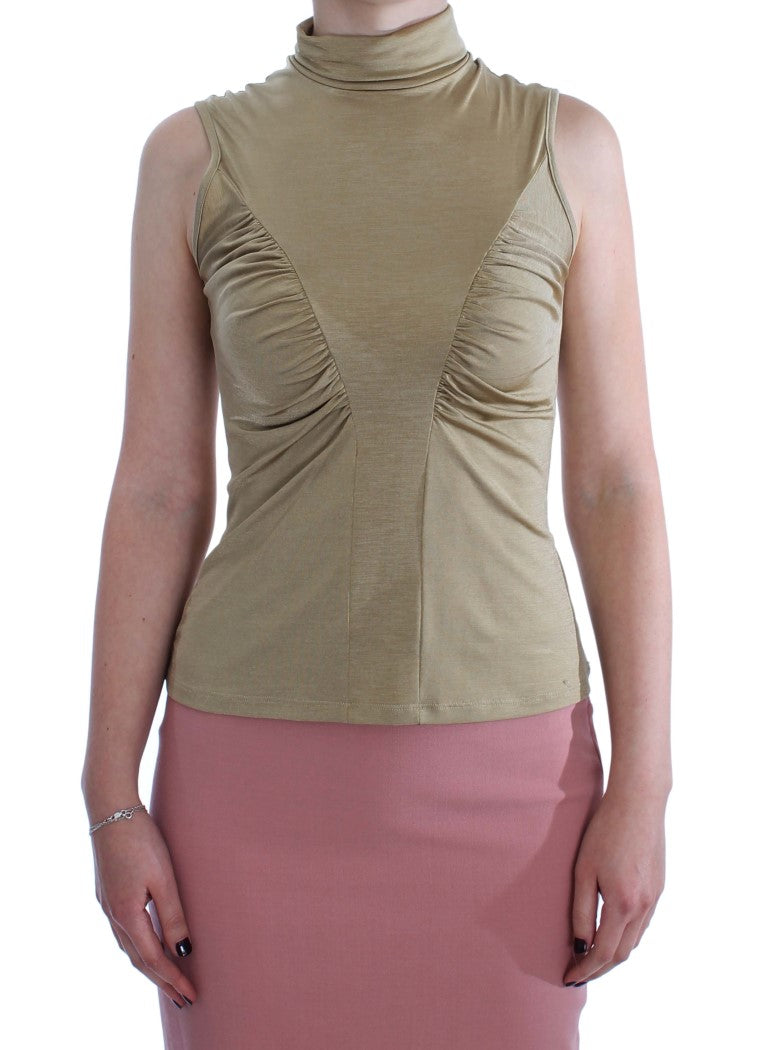Exte Gold Nylon Turtleneck Top Blouse