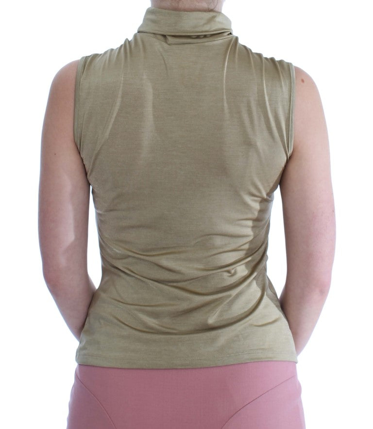 Exte Gold Nylon Turtleneck Top Blouse