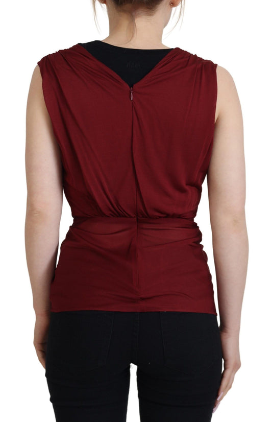 Dolce & Gabbana Bordeaux Silk Stretch Top Vest Blouse