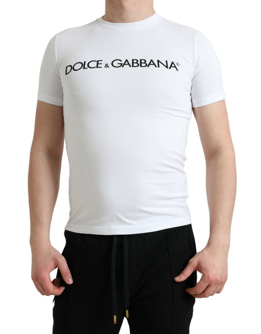 Dolce & Gabbana White Logo Print Cotton Crew Neck T-shirt