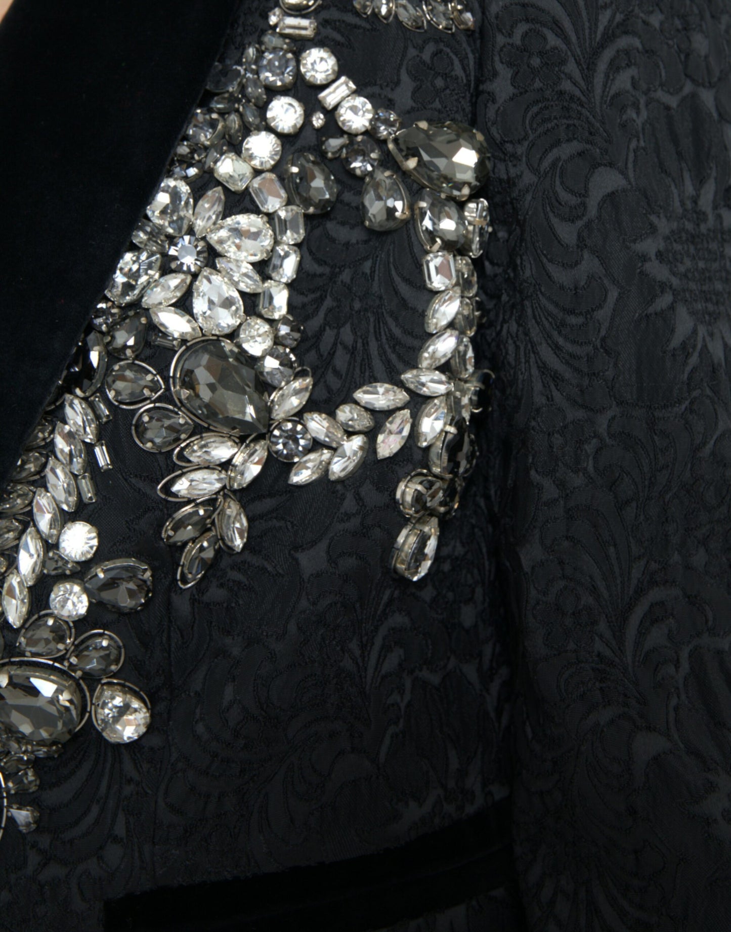 Dolce & Gabbana Black Crystal Embellished Overcoat Jacket
