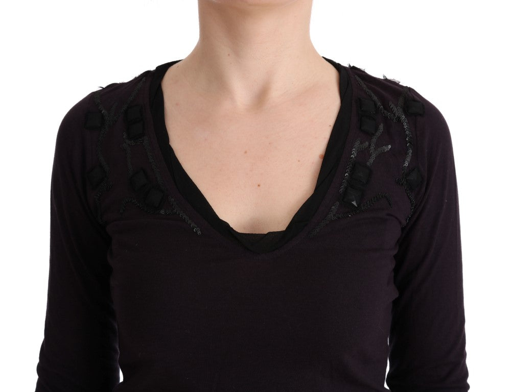 Costume National Purple V-neck Cotton T-shirt