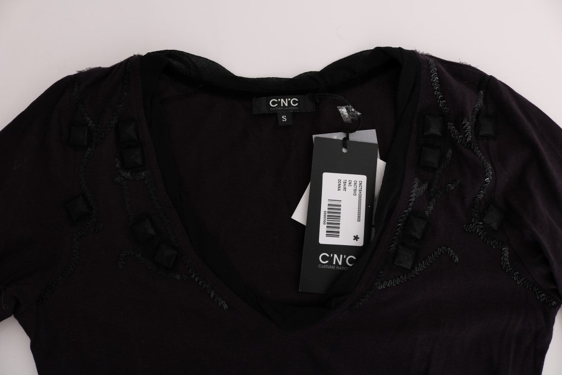 Costume National Purple V-neck Cotton T-shirt