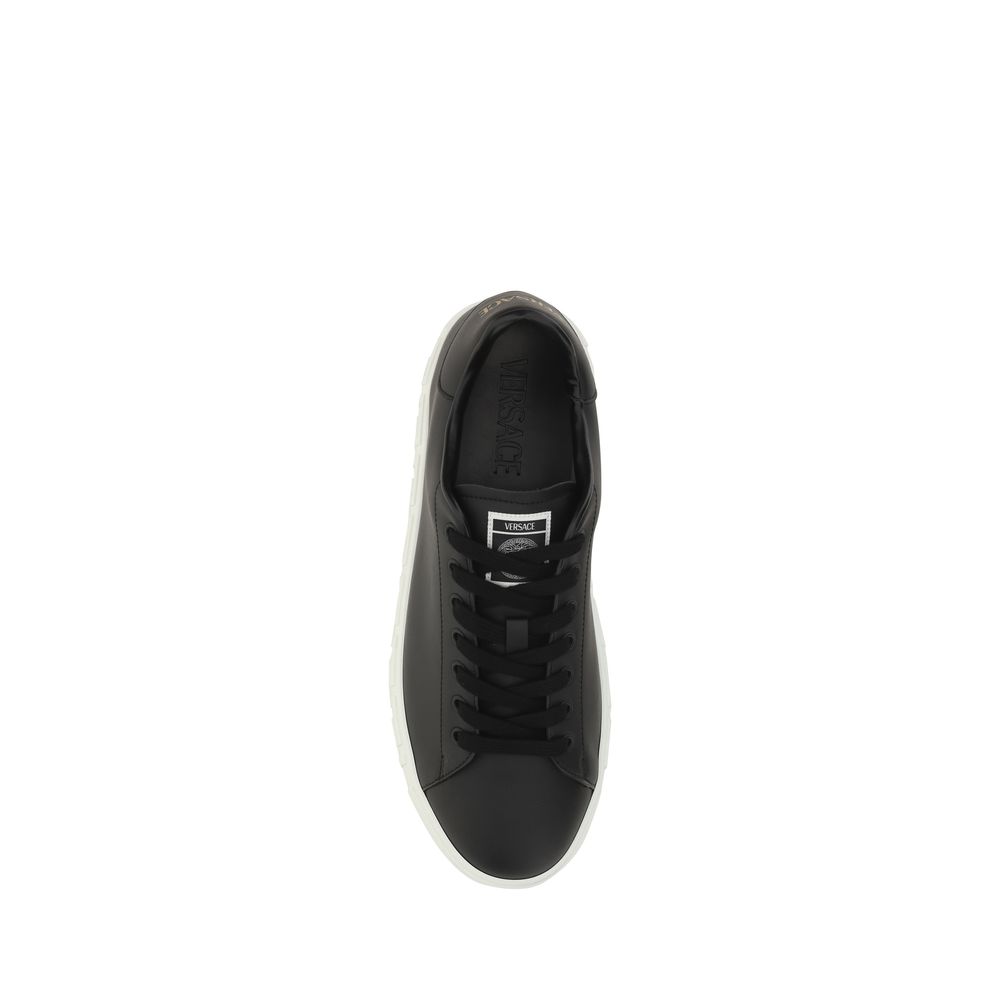 Versace Black Calf Leather Bos Taurus Low Top Sneakers