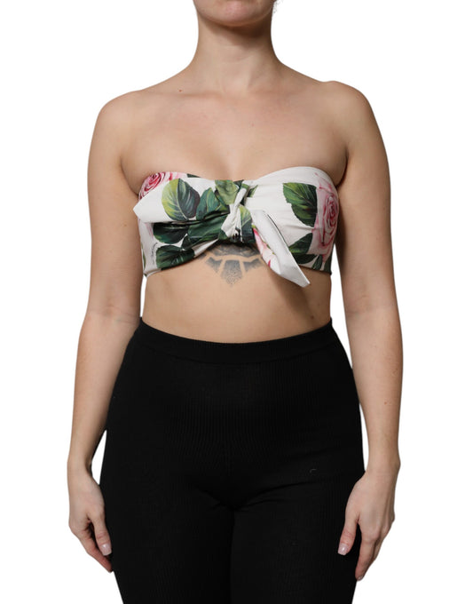Dolce & Gabbana White Floral Print Cropped Bustier Corset Top