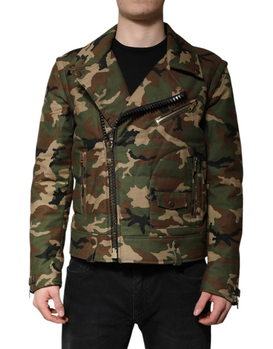 Dolce & Gabbana Multicolor Camouflage Nylon Biker Jacket