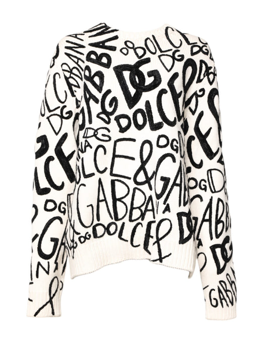 Dolce & Gabbana White Black Logo Print Women Pullover Sweater