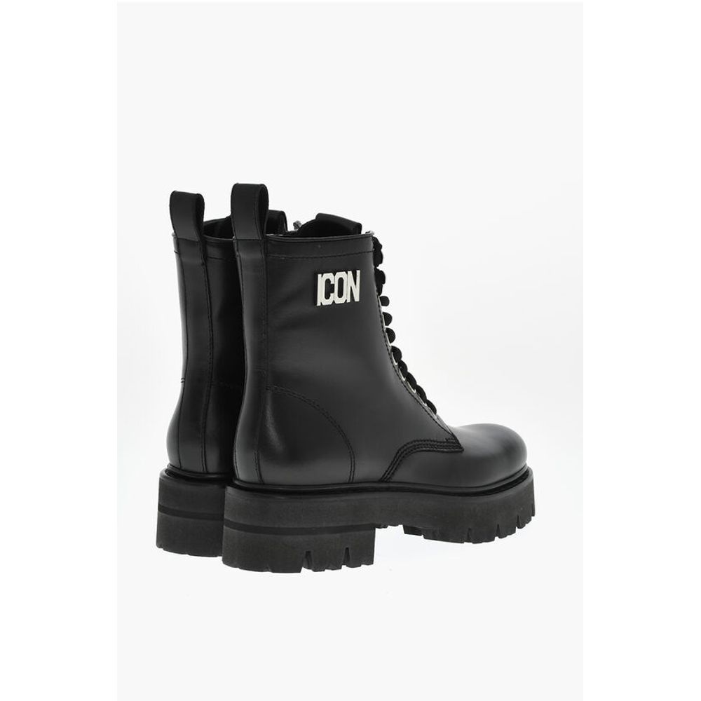 Leather ICON CLUBBING Combat Boots With Side Zip