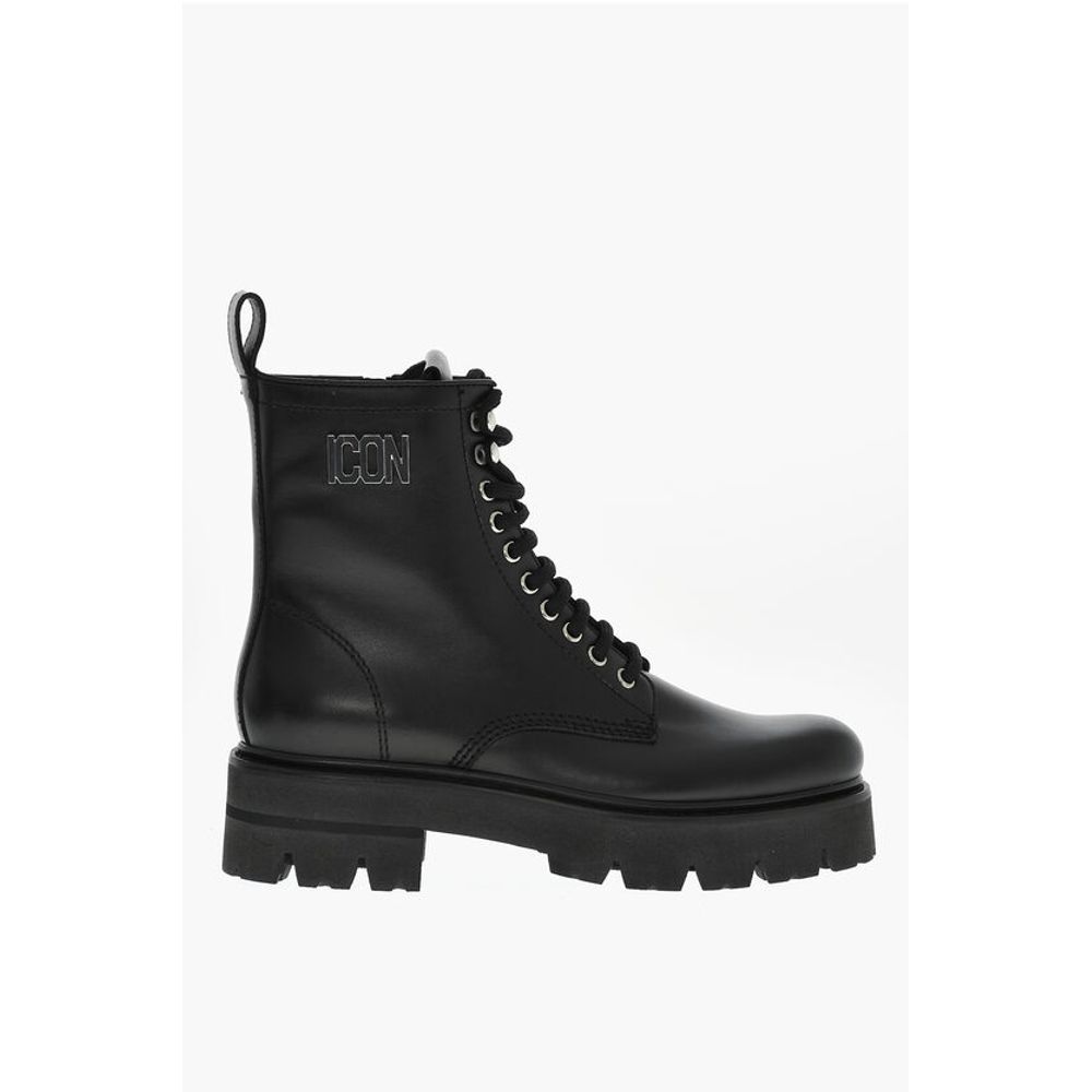 Leather ICON CLUBBING Combat Boots With Side Zip