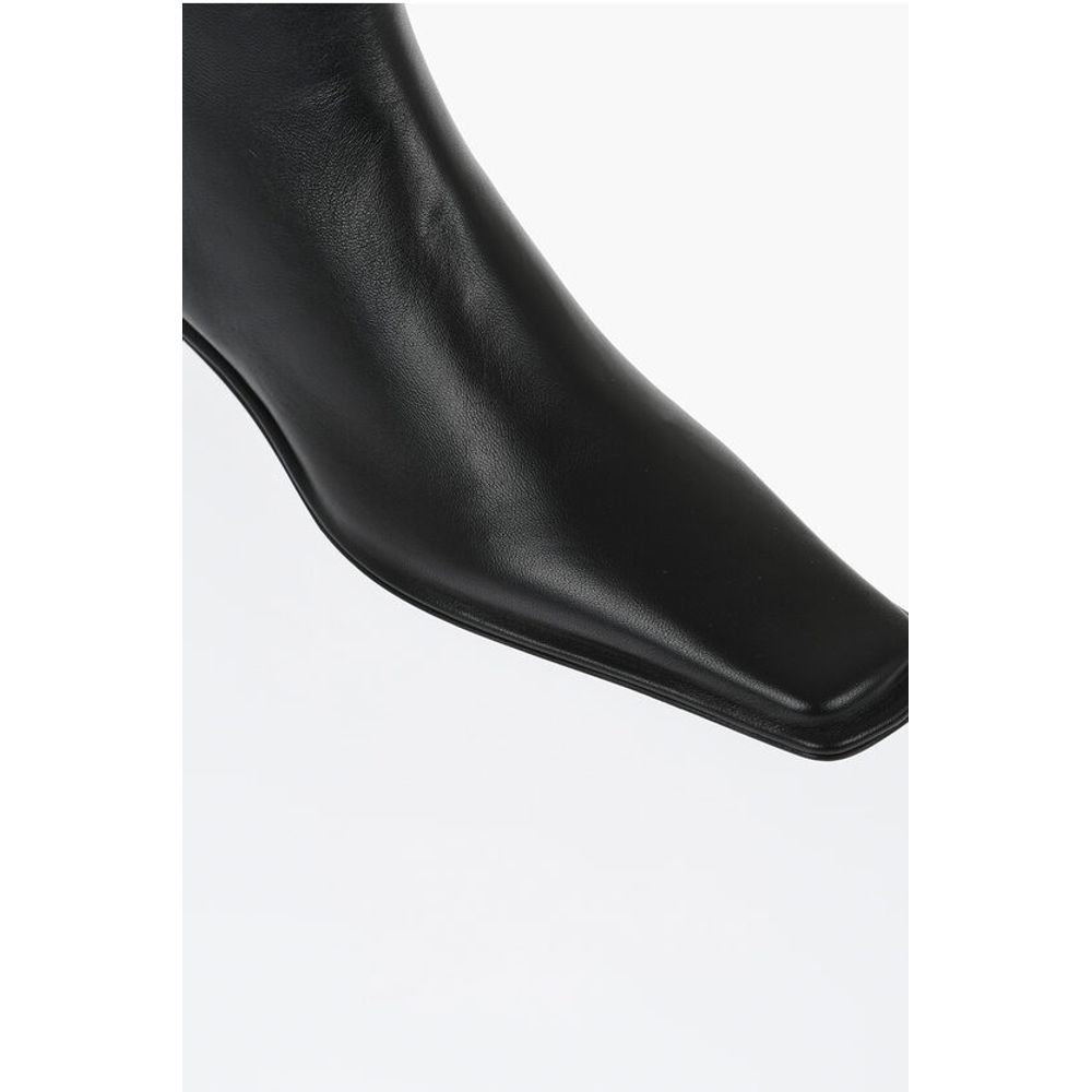 Squared Toe Leather Booties 3cm