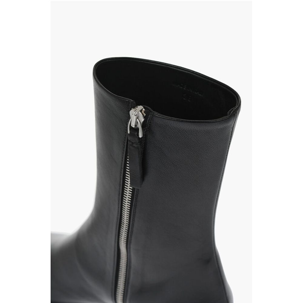 Squared Toe Leather Booties 3cm