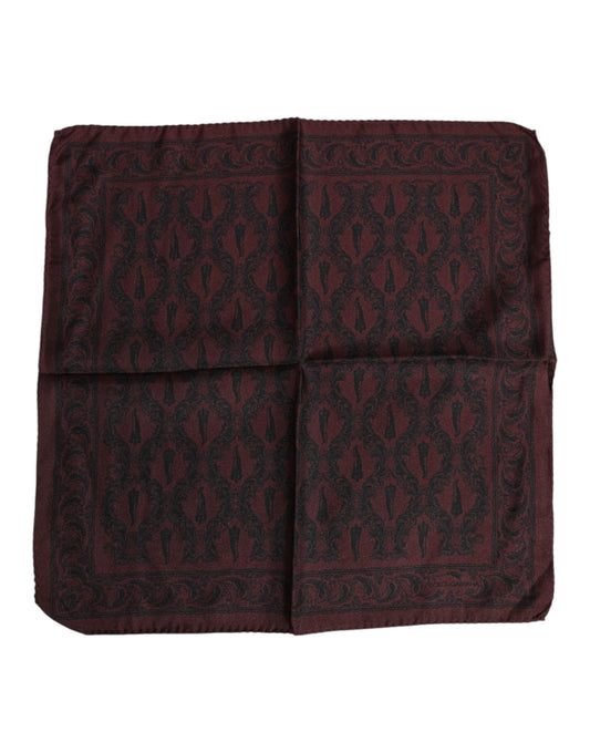 Dolce & Gabbana Maroon Black Printed Square Men Foulard Scarf