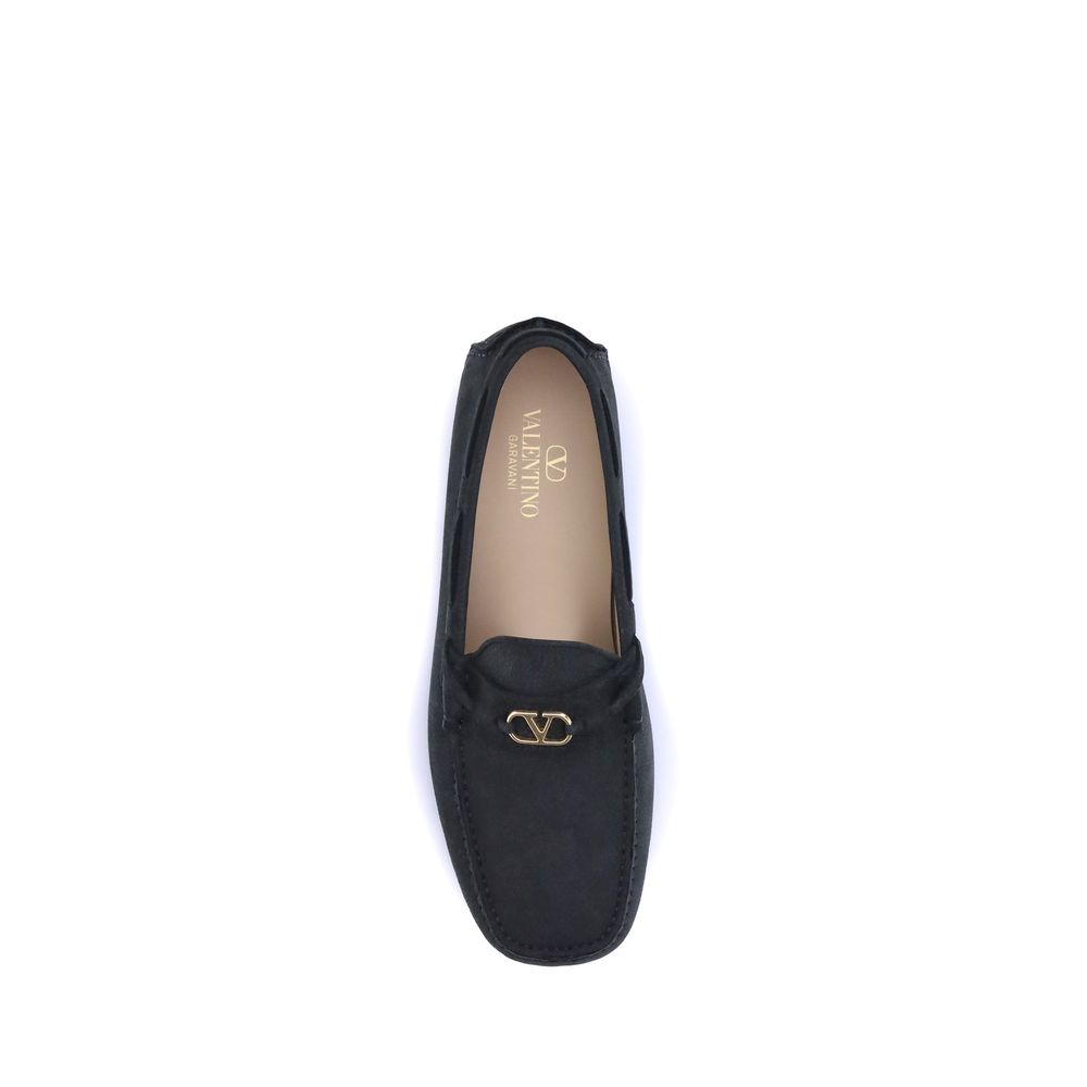 Valentino Garavani Black Calf Leather Bos Taurus Slip-On Loafers