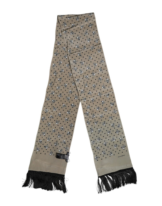 Dolce & Gabbana Gray Skulls Silk Fringes Men Foulard Scarf