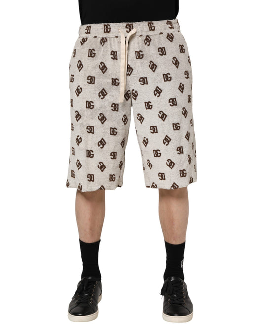 Dolce & Gabbana White Cotton DG Mania Print Men Bermuda Shorts