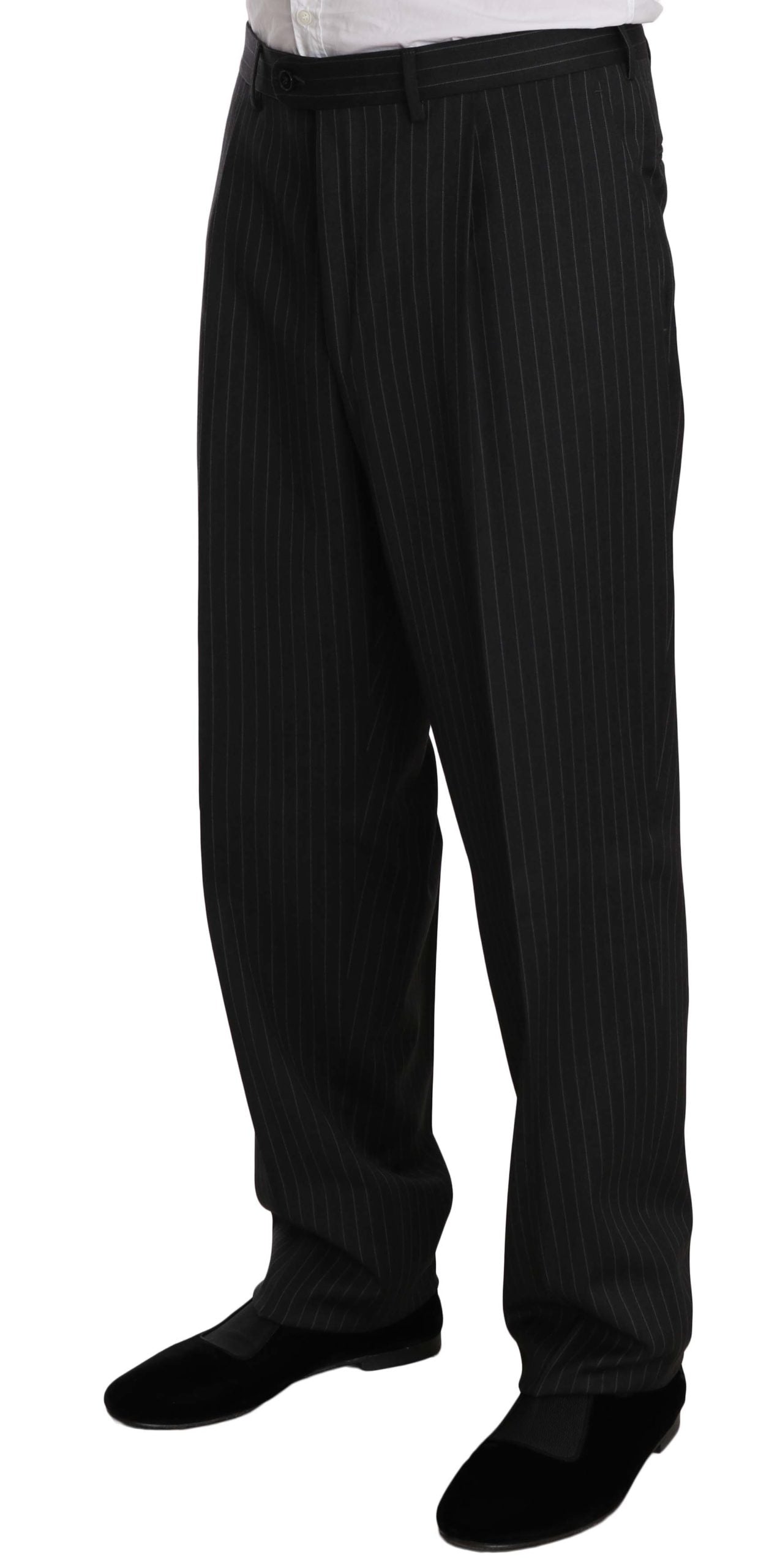 Z ZEGNA Black Striped Two Piece 3 Button 100% Wool Suit