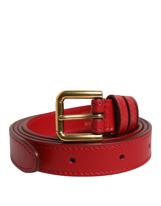 Dolce & Gabbana Red Logo Engraved Metal Waist Buckle Belt