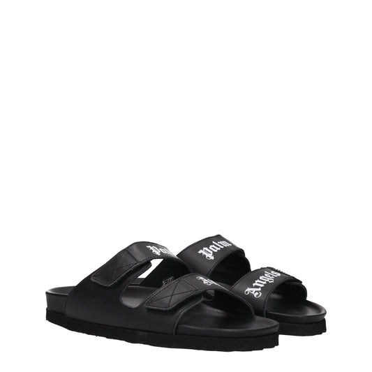 Palm Angels Black Leather Slippers
