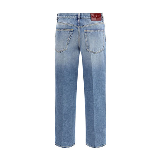 Gucci Light Blue Cotton Straight-Leg Jeans