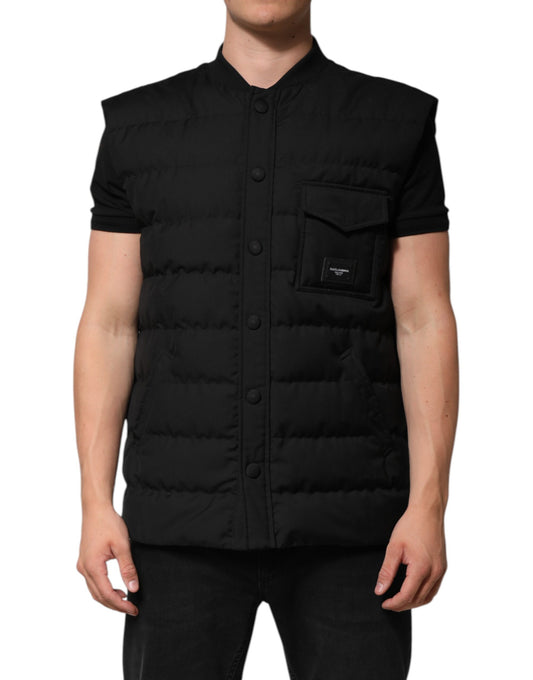 Dolce & Gabbana Black Sleeveless Parka Logo Plaque Jacket