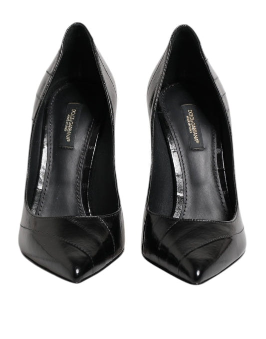 Dolce & Gabbana Black Leather Stiletto High Heels Pumps Shoes