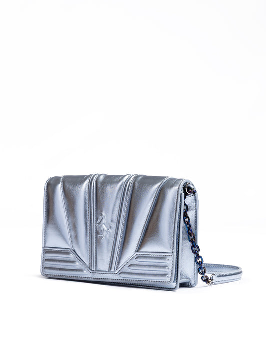 Ferrari Metal light blue GT patent leather bag with chain