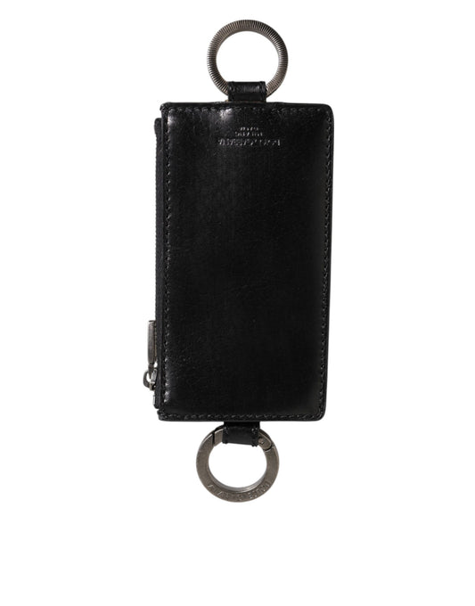 Dolce & Gabbana Black Leather Logo Embossed Lanyard Card Holde Wallet