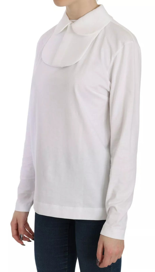 Dolce & Gabbana White Cotton Longsleeve Collared Blouse